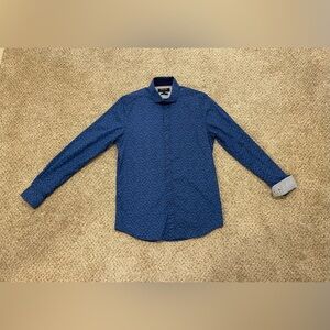 Politix‎ Bespokes Slim Fit Stretch Men's Shirt Blue Printed L/S Button Up Size L